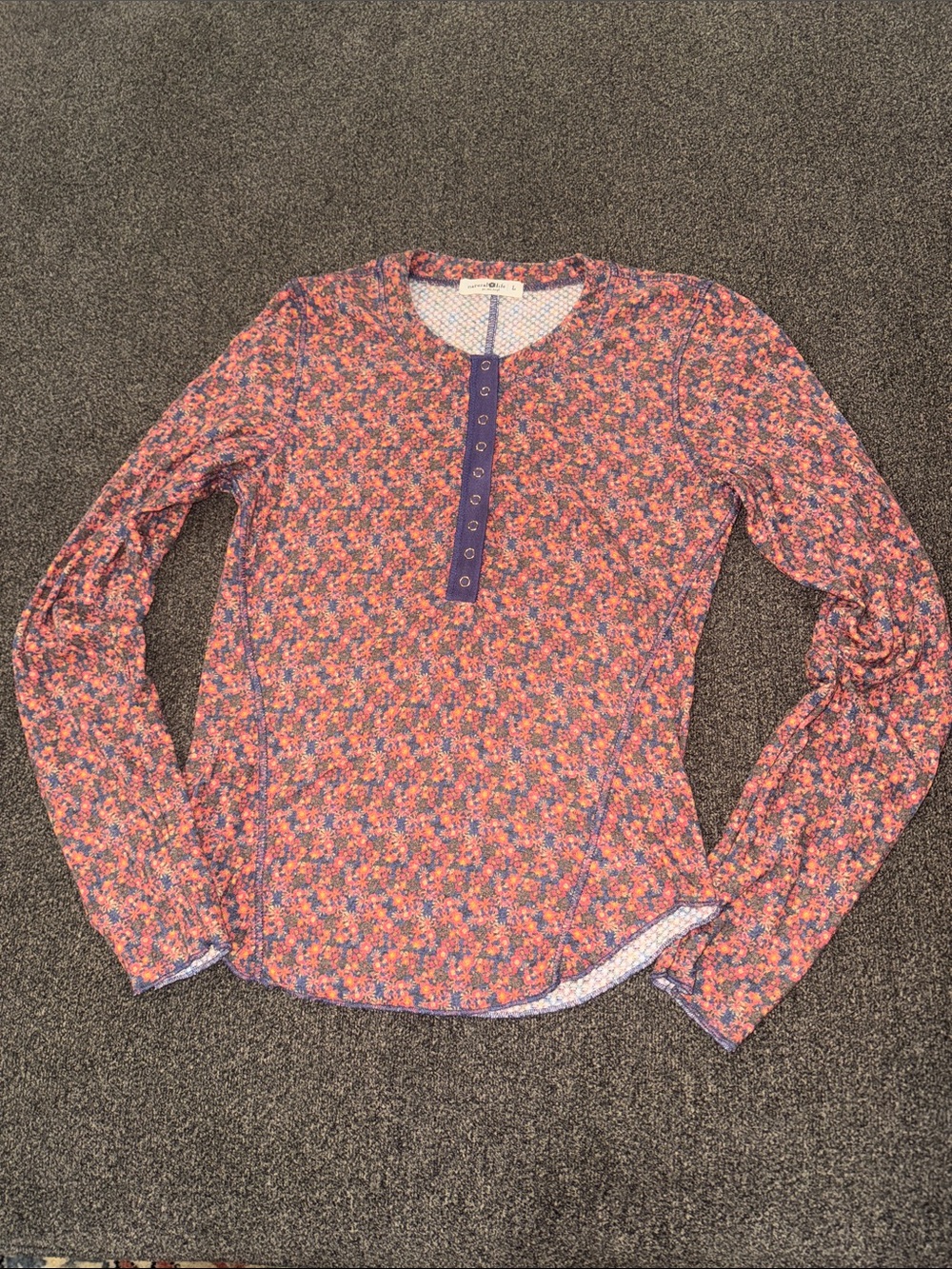 NATURAL LIFE Pink Floral Long Sleeve Henley Top